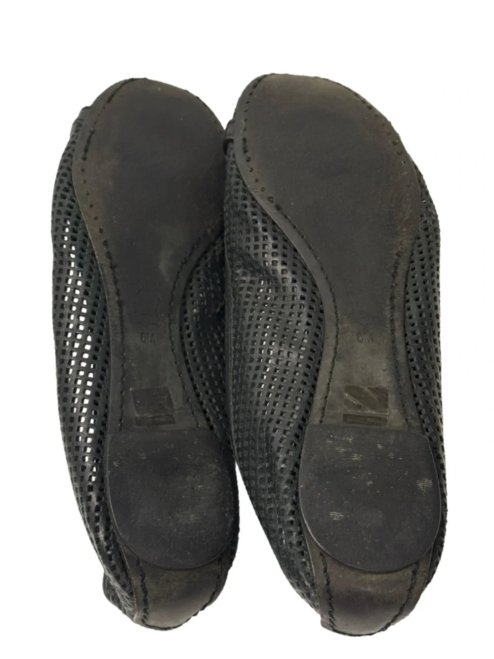 Tory Burch Black Perforated Logo Leather Ballet Flats Size 6